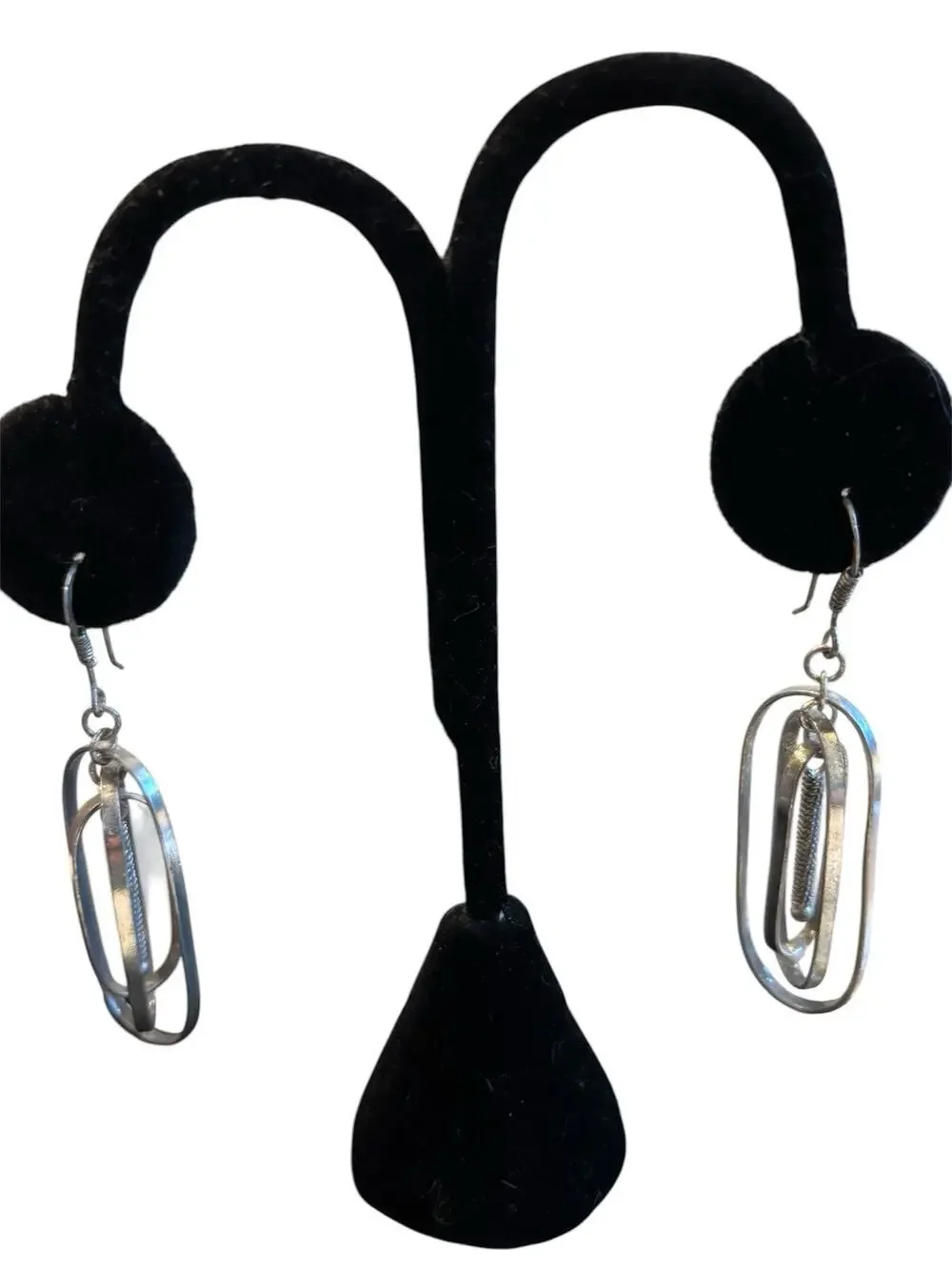 Vtg Sterling Silver Industrialist Modernist Statement Dangle Earrings 925